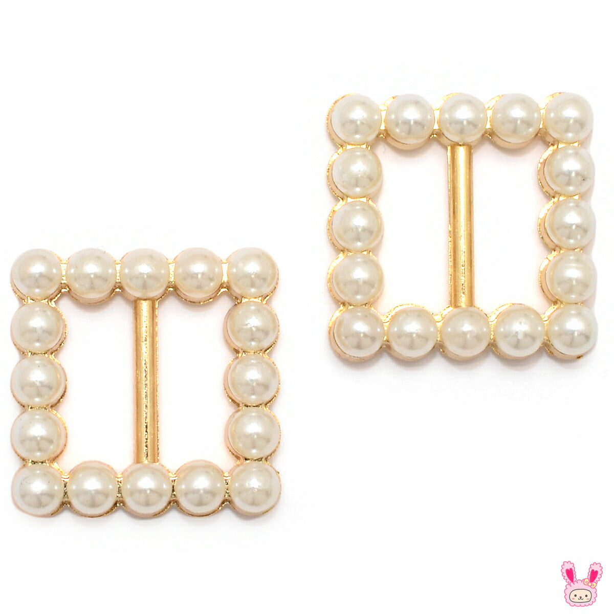 アクセサリーパーツパール付きバックルパーツスクエアタイプ内径13mm2個入