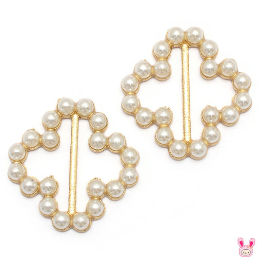 アクセサリーパーツパール付きバックルパーツクローバータイプ内径19mm2個入