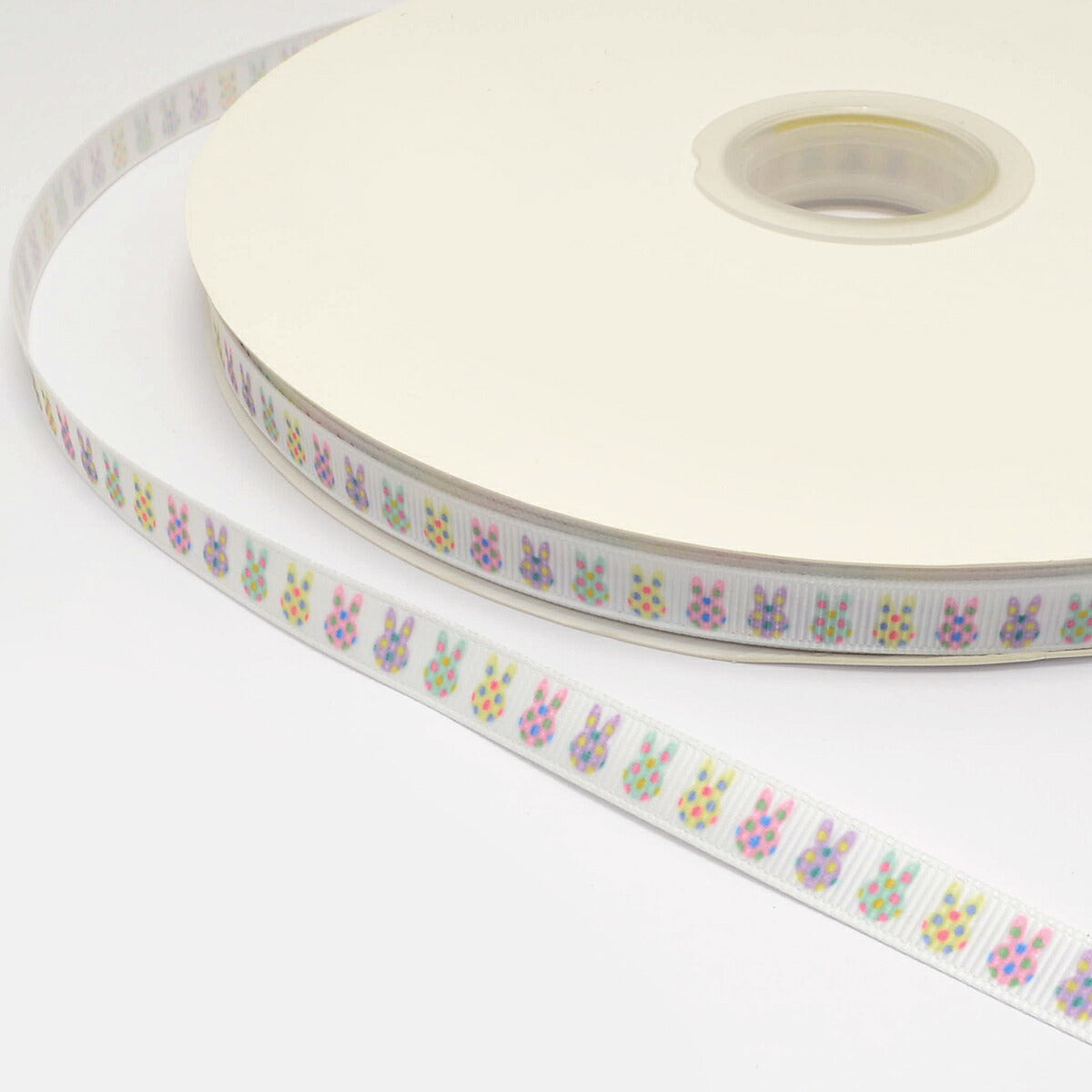 プリントリボン水玉うさちゃんリボン幅10mm1m単位切り売り(4m以上)