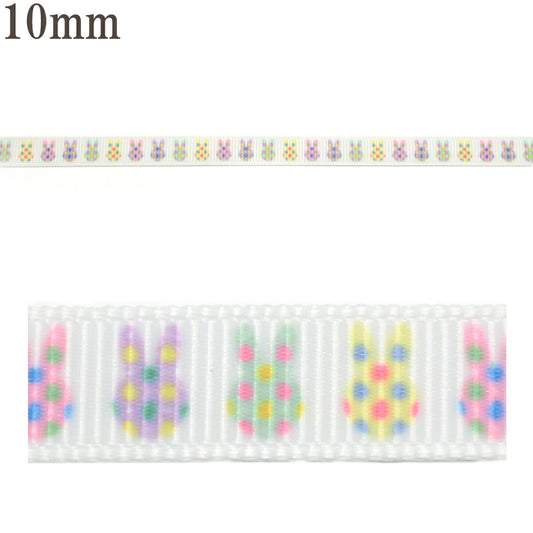 プリントリボン水玉うさちゃんリボン幅10mm1m単位切り売り(4m以上)