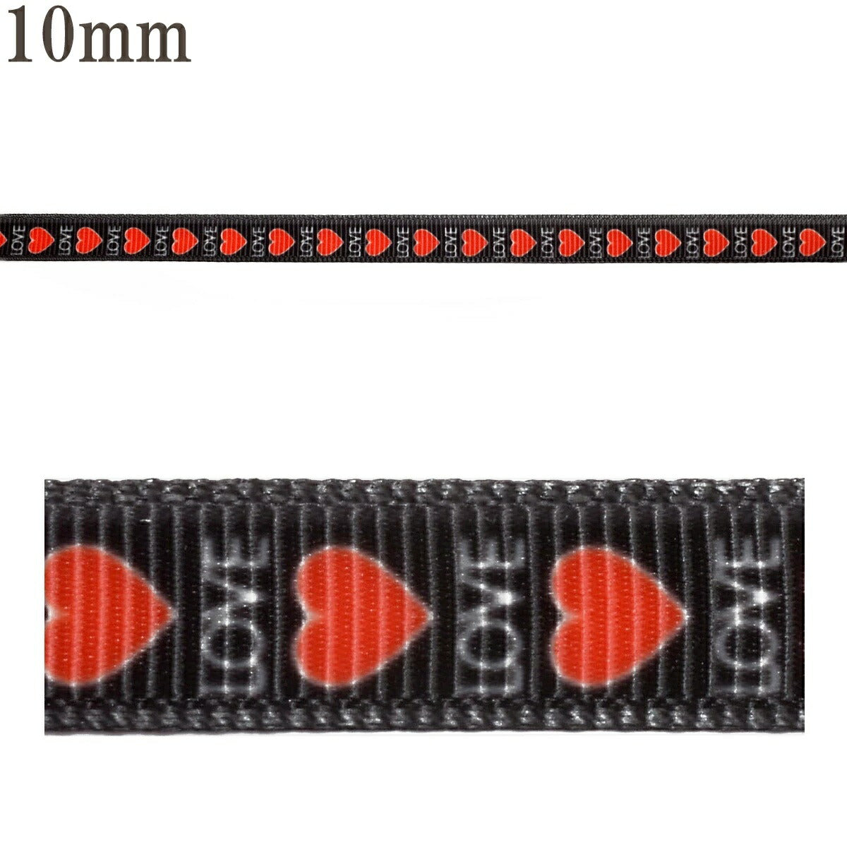 プリントリボンブラックLOVEハートリボン幅10mm1m単位切り売り(4m以上)