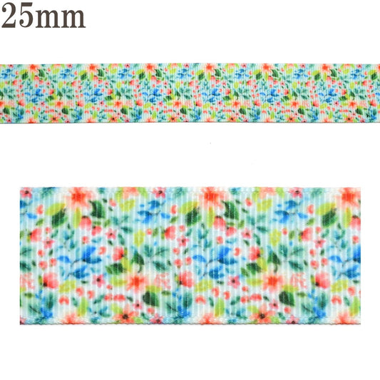 プリントリボンカラフルフラワーワールドリボン幅25mm1m単位切り売り(4m以上)★