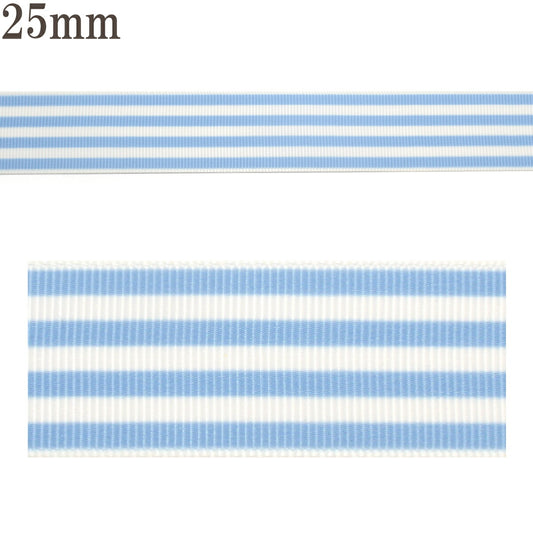 プリントリボン水色マリンストライプリボン幅25mm1m単位切り売り(3m以上)