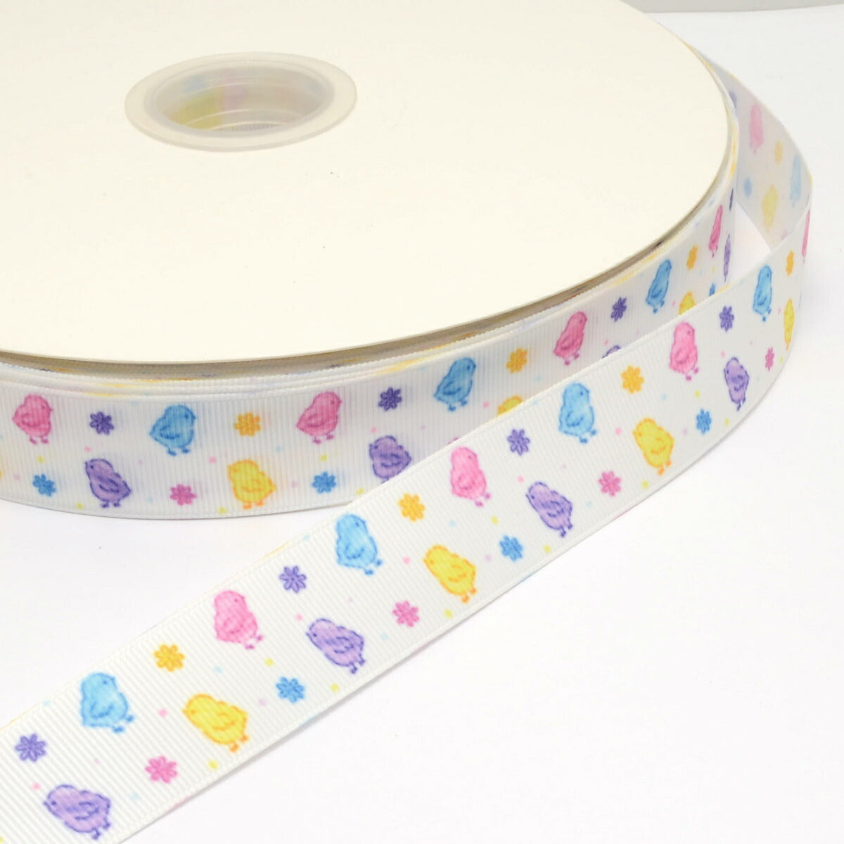 プリントリボンカラフルひよこリボン幅25mm1m単位切り売り(2m以上)「在庫限り」