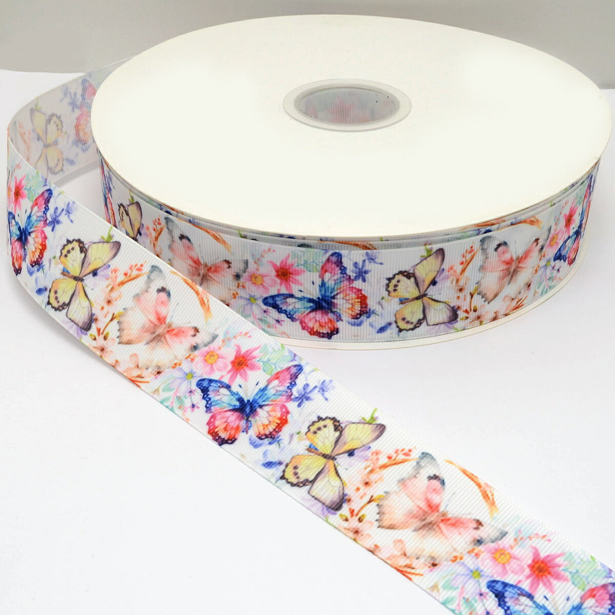 プリントリボン優美な蝶々リボン幅38mm1m単位切り売り(2m以上)「在庫限り」
