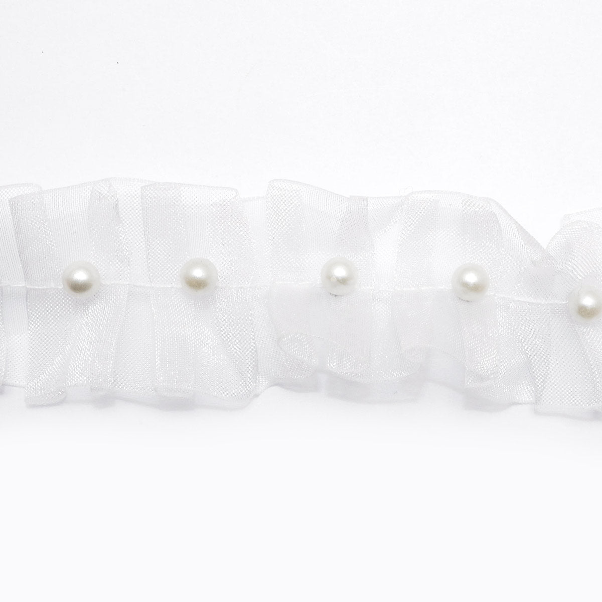パール付きオーガンジープリーツリボン　幅30mm　1m単位　切り売り