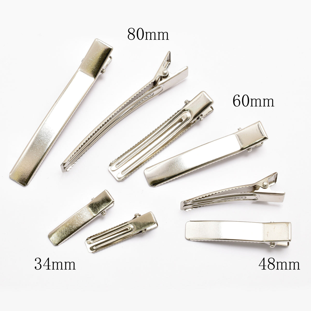 やっとこピン四角カーブシルバーヘアクリップ10個「34mm／48mm／60mm／80mm個別価格」