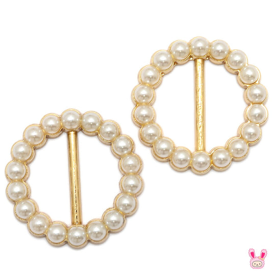 アクセサリーパーツパール付きバックルパーツサークルタイプ内径16mm2個入