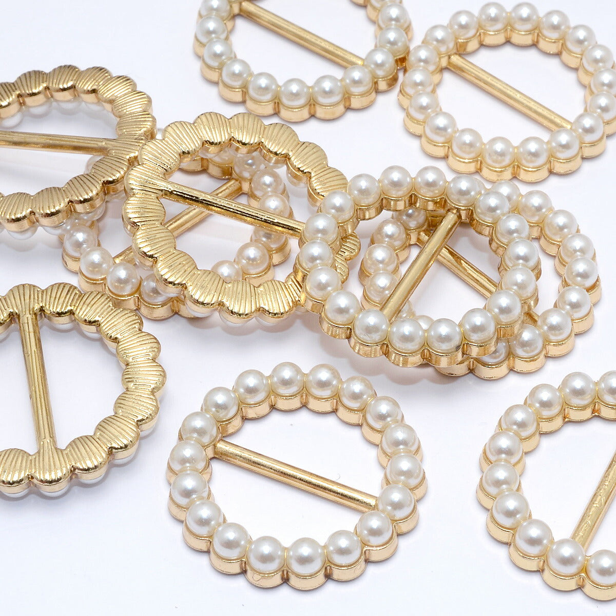 アクセサリーパーツパール付きバックルパーツサークルタイプ内径16mm2個入