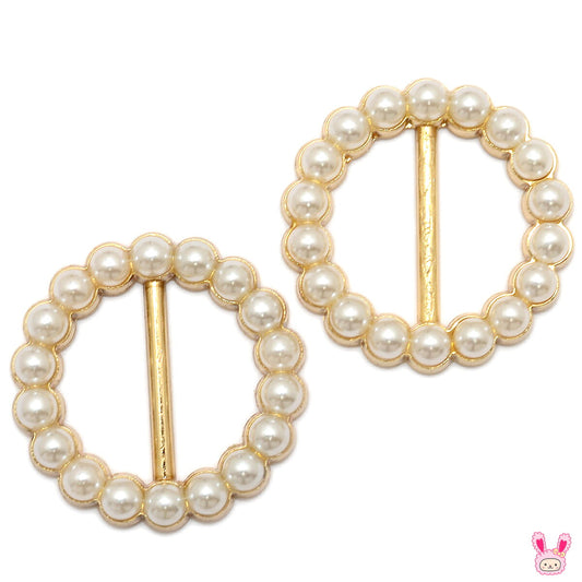 アクセサリーパーツパール付きバックルパーツサークルタイプ内径16mm2個入