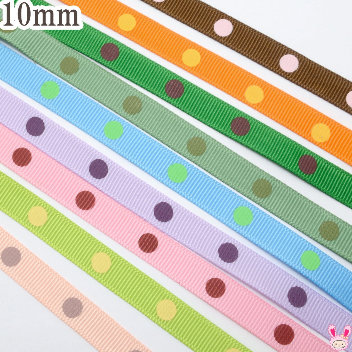 プリントリボンカラフル水玉リボングログラン幅10mm6ｍ「在庫限り」