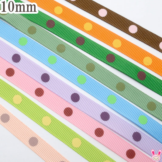 プリントリボンカラフル水玉リボングログラン幅10mm6ｍ「在庫限り」