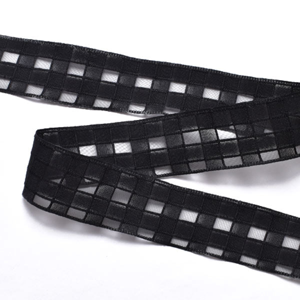 まとめてお買い得　シースルーなブロックチェックのメッシュリボン　幅25mm　約9m巻