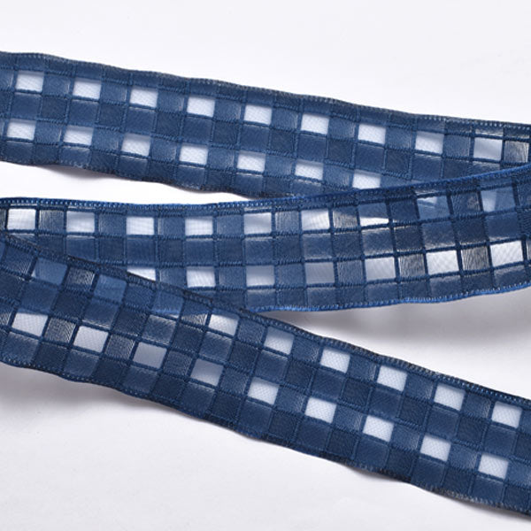 まとめてお買い得　シースルーなブロックチェックのメッシュリボン　幅25mm　約9m巻