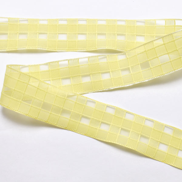 まとめてお買い得　シースルーなブロックチェックのメッシュリボン　幅25mm　約9m巻