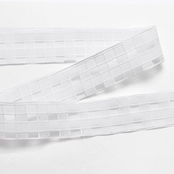 まとめてお買い得　シースルーなブロックチェックのメッシュリボン　幅25mm　約9m巻