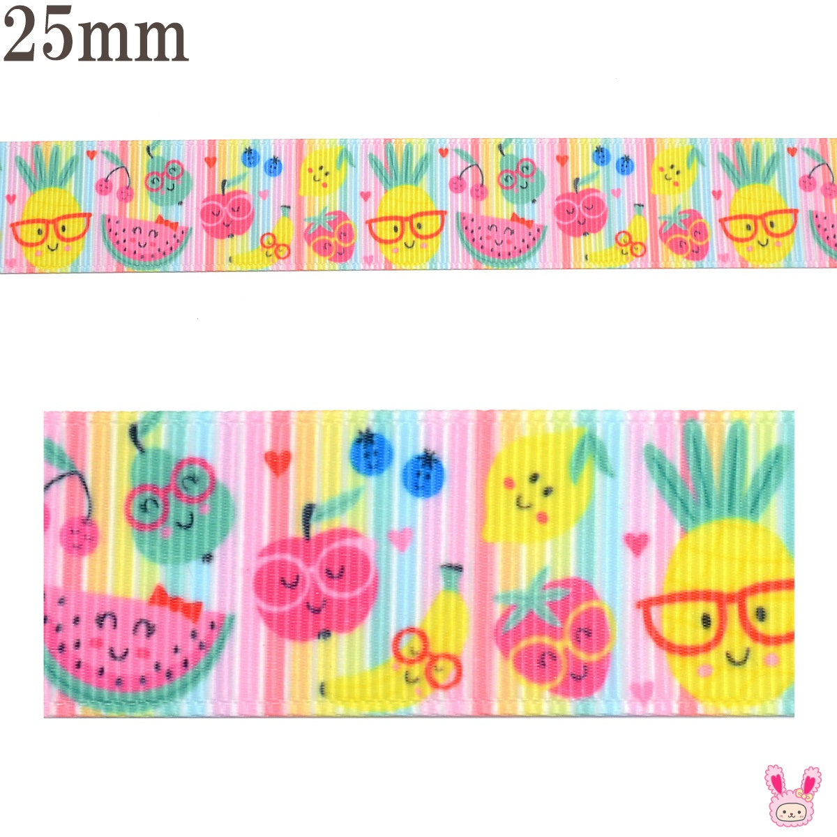 プリントリボントロピカル眼鏡フルーツリボン幅25mm1m単位切り売り(2m以上)★
