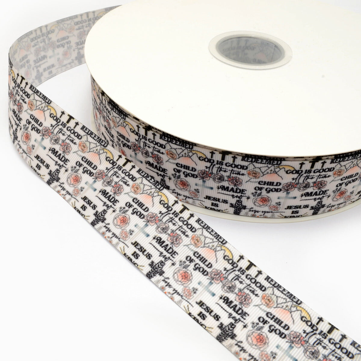 プリントリボンロックな十字と文字リボン幅38mm1m単位切り売り(2m以上)「在庫限り」