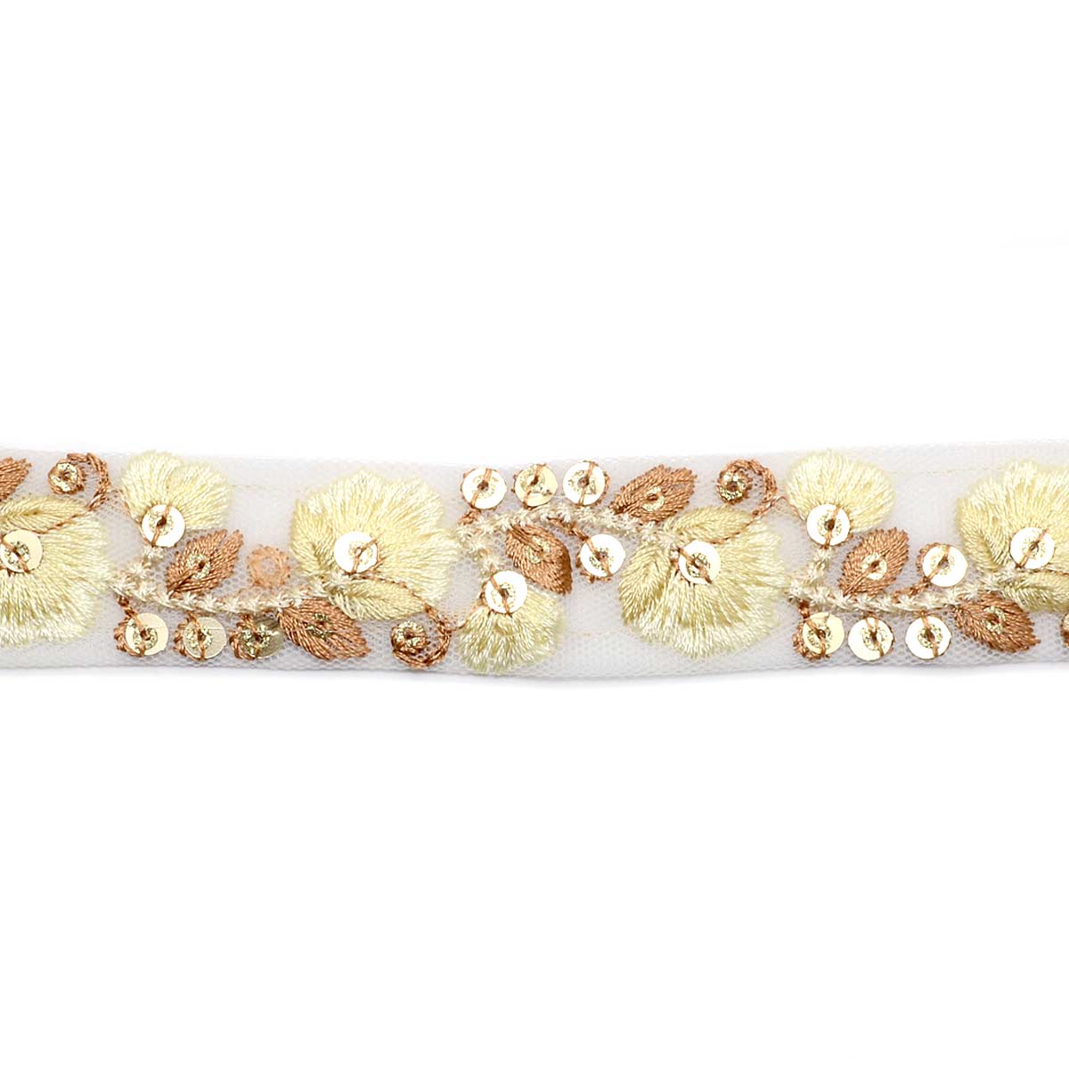 インド刺繍リボン　メッシュと淑やかな花柄の刺繍リボン　幅25mm　10cm単位　切り売り　(30cm以上)　「在庫限り」