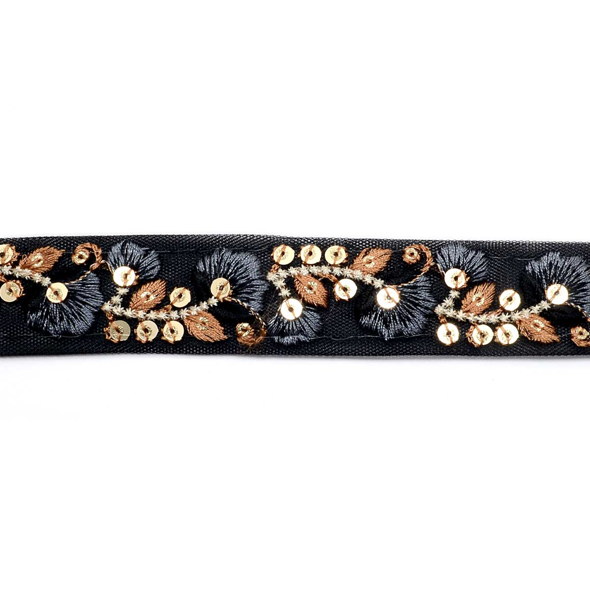 インド刺繍リボン　メッシュと淑やかな花柄の刺繍リボン　幅25mm　10cm単位　切り売り　(30cm以上)　「在庫限り」