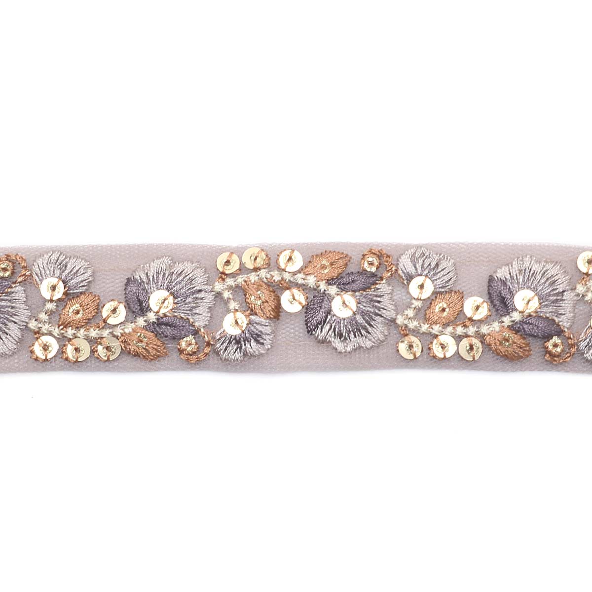 インド刺繍リボン　メッシュと淑やかな花柄の刺繍リボン　幅25mm　10cm単位　切り売り　(30cm以上)　「在庫限り」