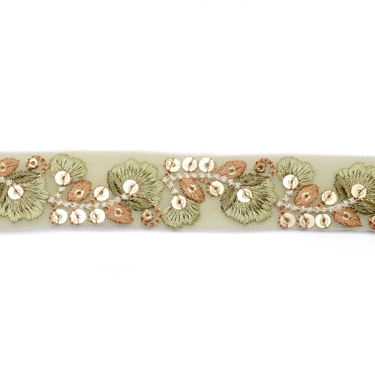 インド刺繍リボン　メッシュと淑やかな花柄の刺繍リボン　幅25mm　10cm単位　切り売り　(30cm以上)　「在庫限り」