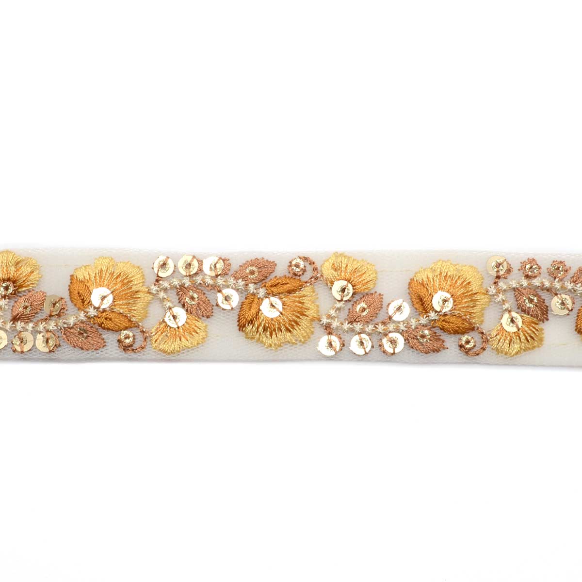 インド刺繍リボン　メッシュと淑やかな花柄の刺繍リボン　幅25mm　10cm単位　切り売り　(30cm以上)　「在庫限り」