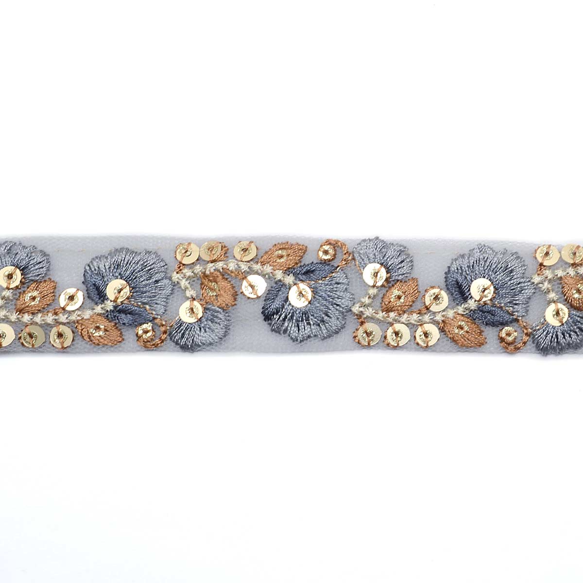 インド刺繍リボン　メッシュと淑やかな花柄の刺繍リボン　幅25mm　10cm単位　切り売り　(30cm以上)　「在庫限り」