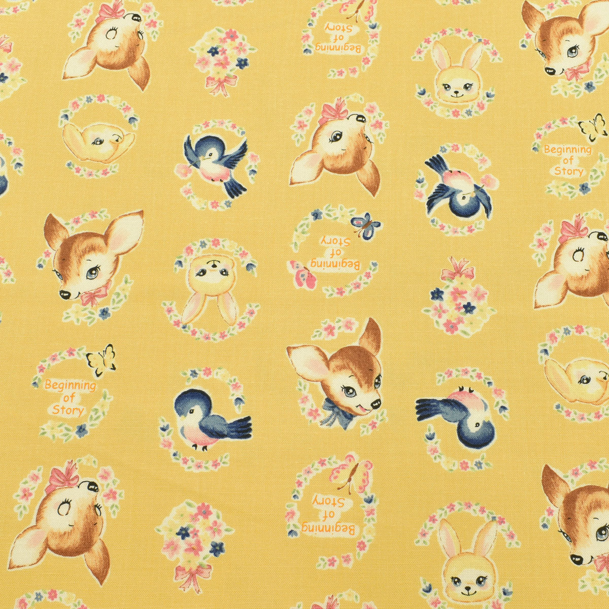レトロなバンビフレンズ　シーチング生地　 NN2305-11　コスモ　  (30cm以上10cm単位切り売り)　「在庫限り」