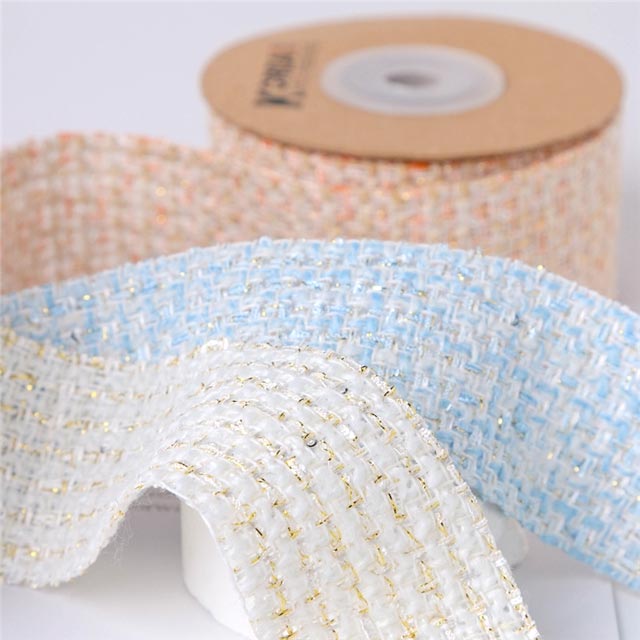 ラメ糸入りパステルツイードリボン幅25mm1m単位切り売り