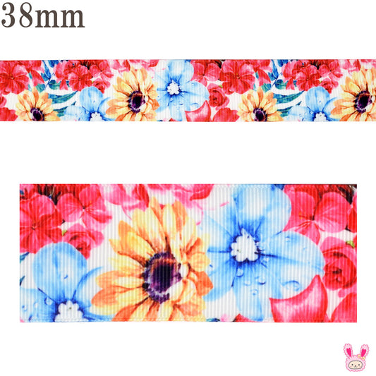 プリントリボン常夏の花園リボン幅38mm1m単位切り売り(2m以上)