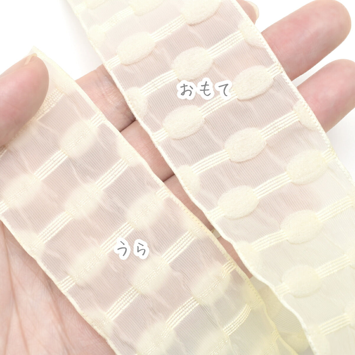 ぽこぽこ綿毛とボーダーのシアーリボン幅40mm1m単位切り売り(2m以上)「在庫限り」