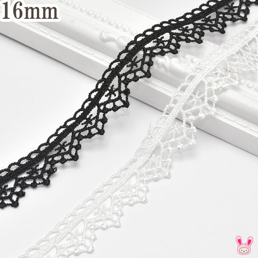片側フリル型白黒レースブレード幅16ｍｍ1m単位切り売り