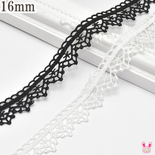片側フリル型白黒レースブレード幅16ｍｍ1m単位切り売り