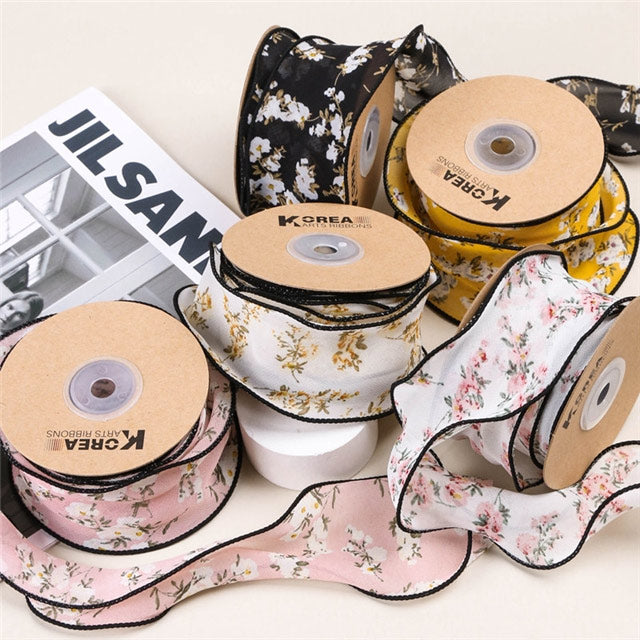ナイロン糸入りおとなかわいい花柄シフォンリボン幅50mm1m単位切り売り(2m以上)「在庫限り」
