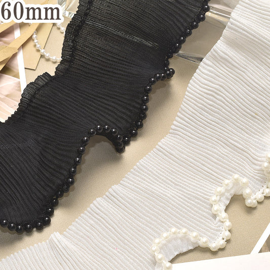 パール付き大人可愛いプリーツリボン幅60ｍｍ10cm単位切り売り(50cm以上)