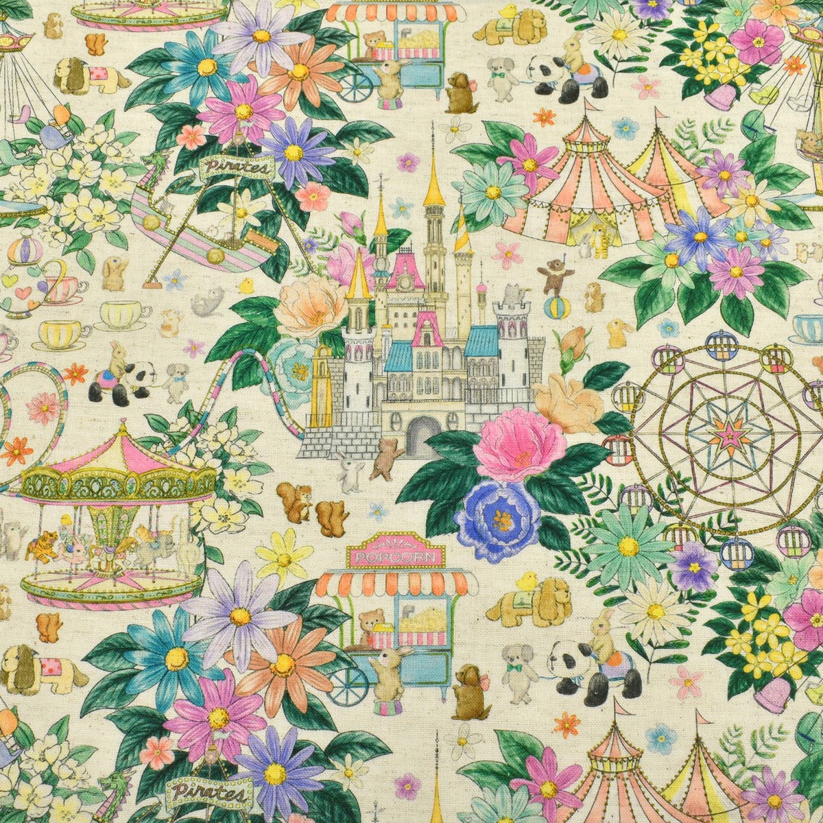 デコレーションパーク　10cm単位　切り売り　綿麻シーチング生地　22fabric　DP-4856-2　HOKKOH　(20cm以上)