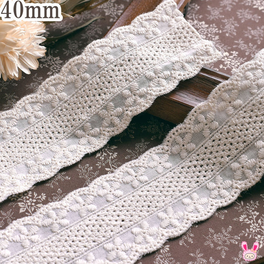 小花とメッシュラインのコットンレース幅40mm10cm単位切り売り(40cm以上)
