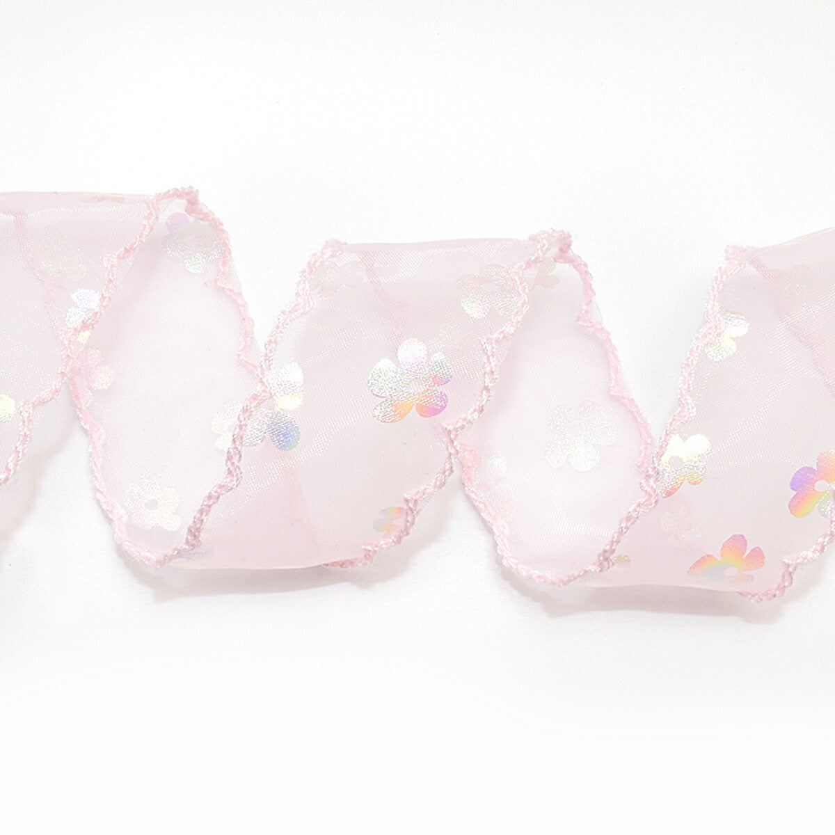 ゆめかわスカラップと箔押し花柄リボン　幅25mm　1m単位　切り売り　(2m以上)