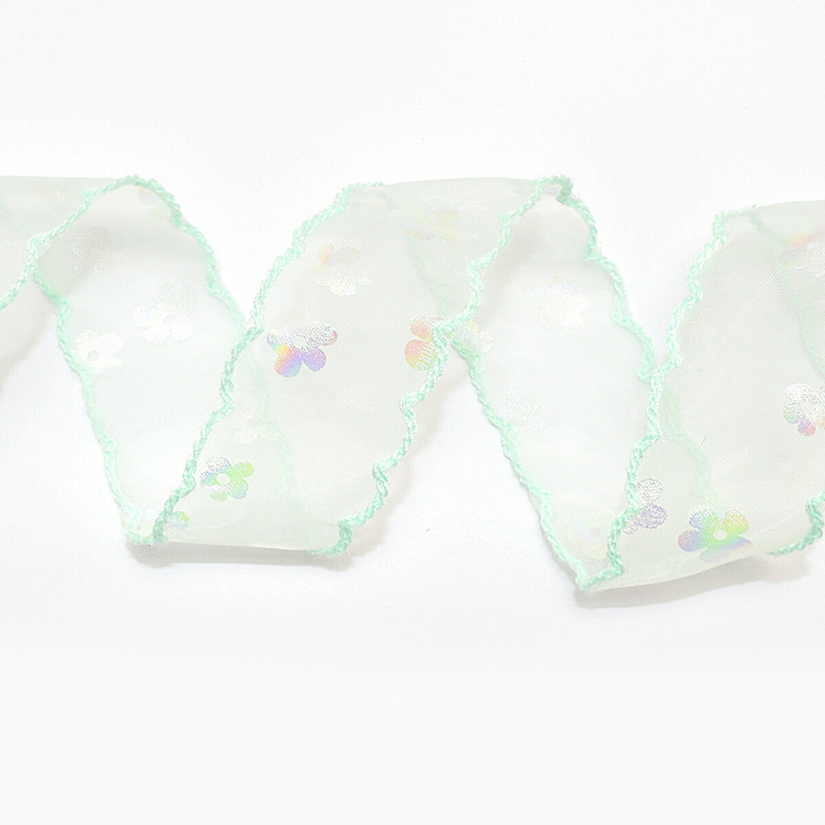 ゆめかわスカラップと箔押し花柄リボン　幅25mm　1m単位　切り売り　(2m以上)