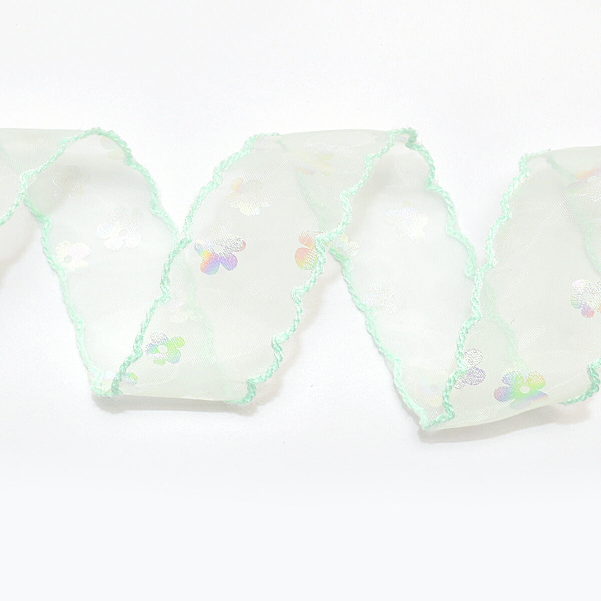 ゆめかわスカラップと箔押し花柄リボン　幅25mm　1m単位　切り売り　(2m以上)