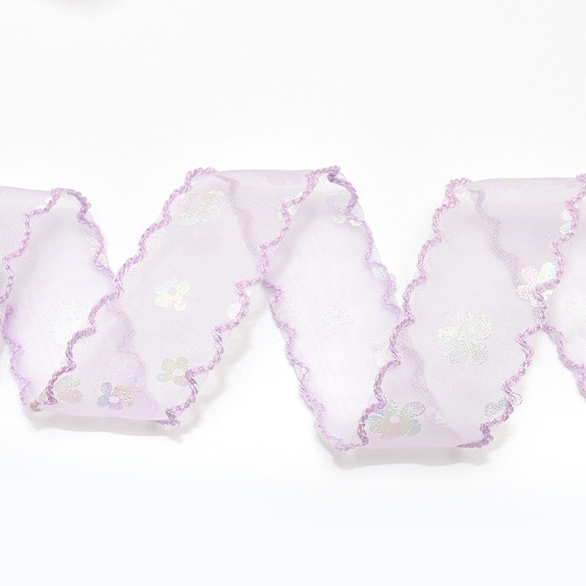 ゆめかわスカラップと箔押し花柄リボン　幅25mm　1m単位　切り売り　(2m以上)