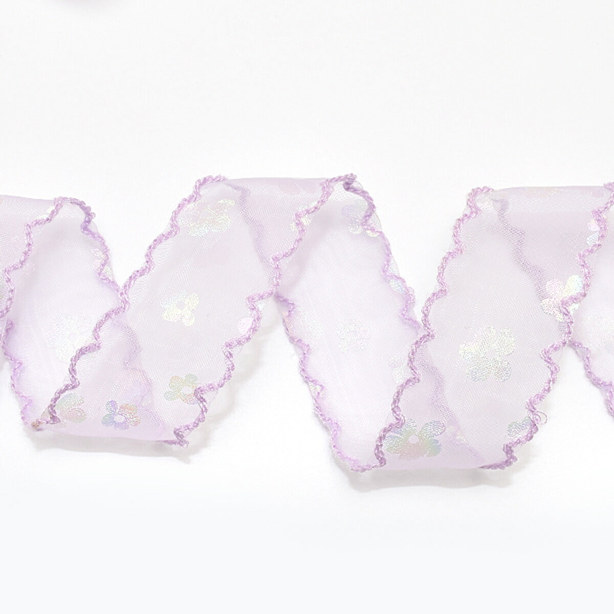 ゆめかわスカラップと箔押し花柄リボン　幅25mm　1m単位　切り売り　(2m以上)