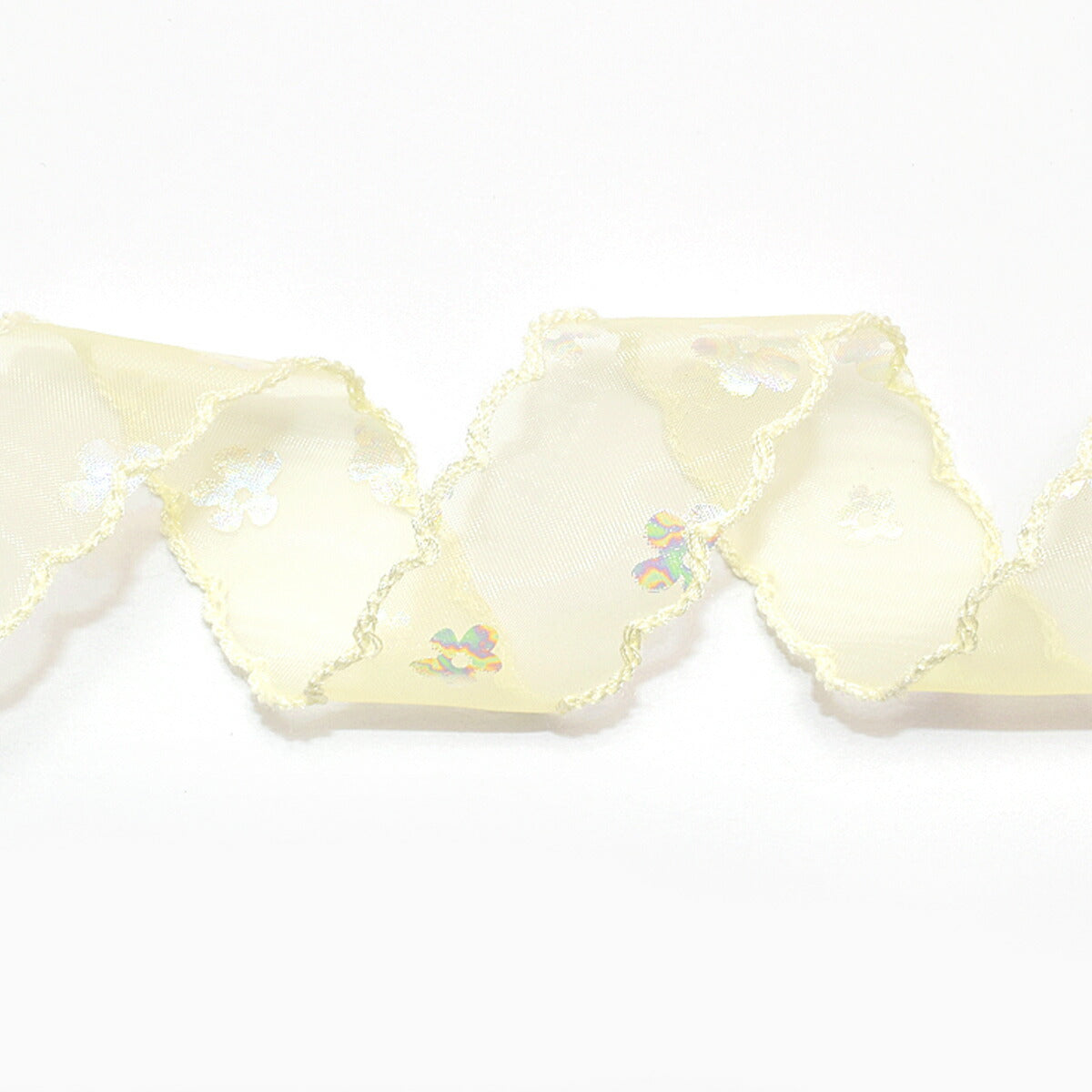 ゆめかわスカラップと箔押し花柄リボン　幅25mm　1m単位　切り売り　(2m以上)