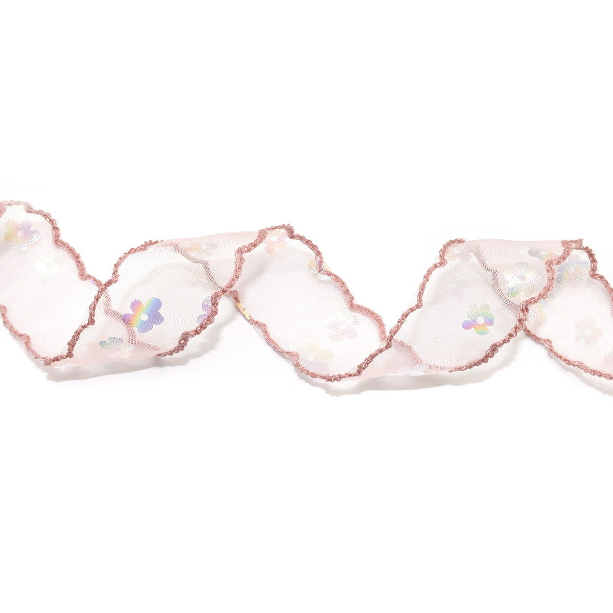 ゆめかわスカラップと箔押し花柄リボン　幅25mm　1m単位　切り売り　(2m以上)
