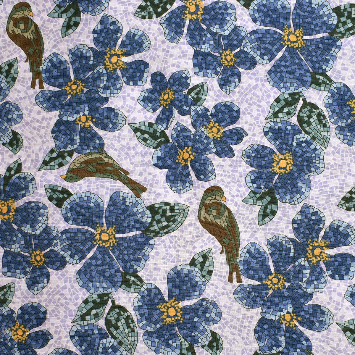 花と鳥のタイルアート　シーチング生地　NN2311-11　コスモ　  (30cm以上10cm単位切り売り)　「在庫限り」