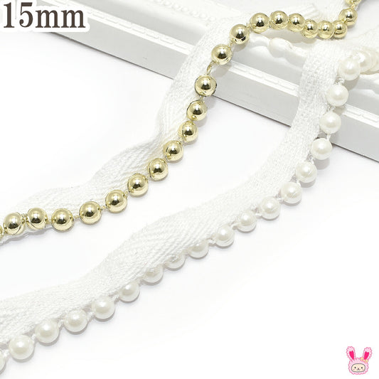 パールビーズ付きツイルブレード15ｍｍ巾1ｍ単位切り売り
