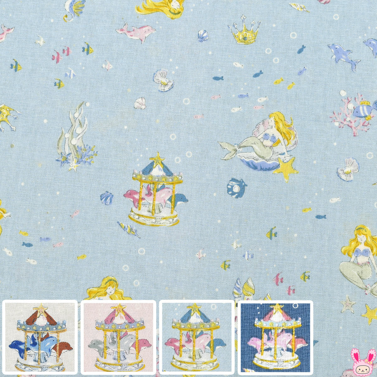 LittleStory人魚姫シーチング生地NC-054-3NBK(30cm以上10cm単位切り売り)「在庫限り」