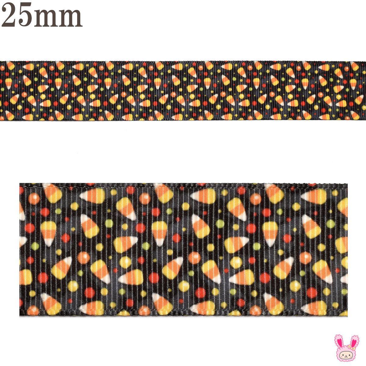 プリントリボンハロウィンミニミニキャンディコーンリボン幅25mm1m単位切り売り「在庫限り」