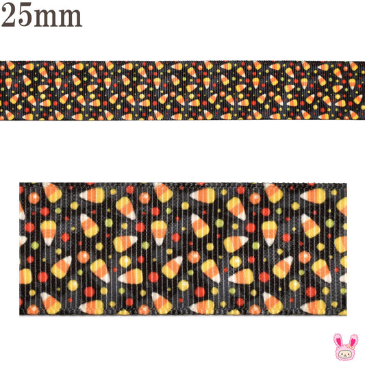プリントリボンハロウィンミニミニキャンディコーンリボン幅25mm1m単位切り売り「在庫限り」